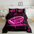 thumbnail image 2 of Erosebridal Girls Rubgy Bedding Sets Twin with Comforter,Sports Game Duvet Insert,Pink Geometric Glowing Plaid Comforter Sets Twin Size,Microfiber Bedroom Decor Reversible，2pcs, 2 of 8