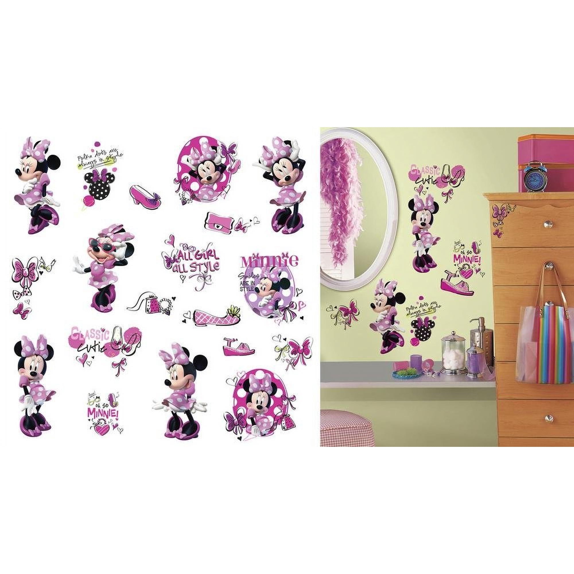 MINNIE MOUSE FASHIONISTA 19 Wall Decals Pink Disney Girls Room Stickers - Bows, Polka Dots