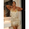 thumbnail image 4 of Gold Sleeveless Fringe Mini Dress With Beadwork And Sequin Detail For Holiday Party, 4 of 7