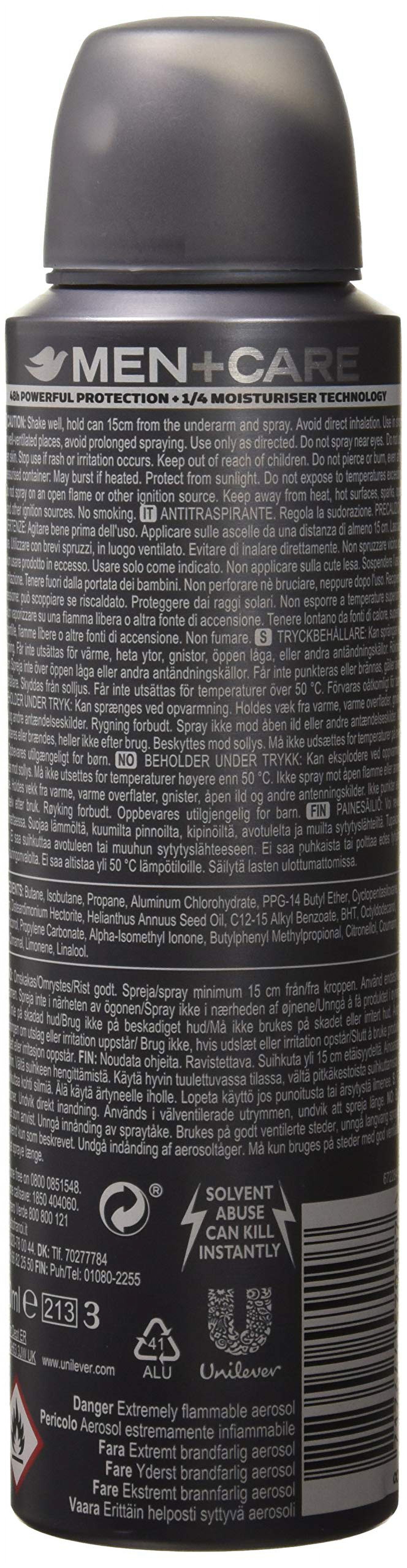 New Dove Men+Care Clean Comfort Anti-Perspirant Deodorant Spray 150 Ml/5.0oz (4 Can)