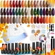 thumbnail image 3 of MEFA Kit de esmalte de uñas de gel con luz UV, 28 colores, juego de esmalte de uñas de gel para otoño e invierno, color marrón dorado, kit de iniciación de esmalte de uñas con base y capa superior mat, 3 of 4