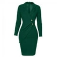 thumbnail image 2 of Pisexur Robe de Travail pour Femmes, Style Bureau, Croisée, Unie, Col Rabattu, Robe Blazer, Manches Longues, Boutons, Robe Moulante Formelle, 2 of 6