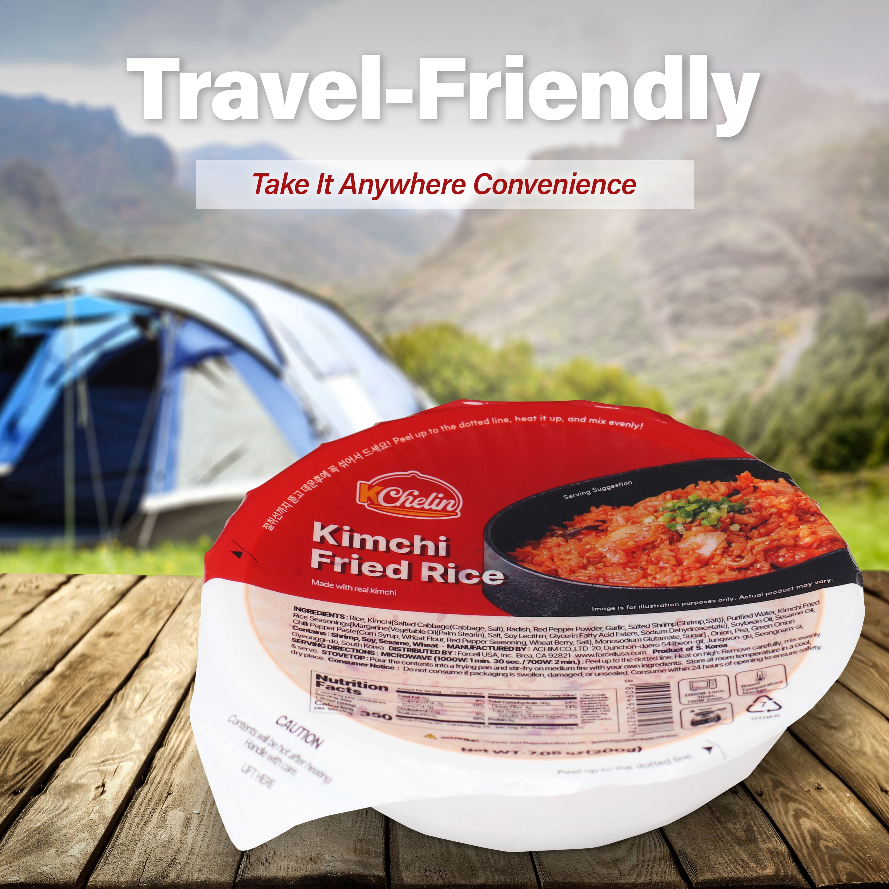 [KCHELIN] Microwaveable Kimchi Fried Rice (Pack of 6), Korean Food, Shelf- Stable, On- the- Go Meals, 7.05 oz per Bowl