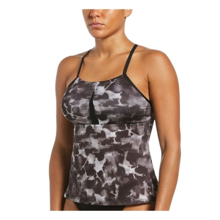 NIKE Women's Black Stretch Removable Cups Lined Strappy Scoop Neck Tankini Swimsuit Top S