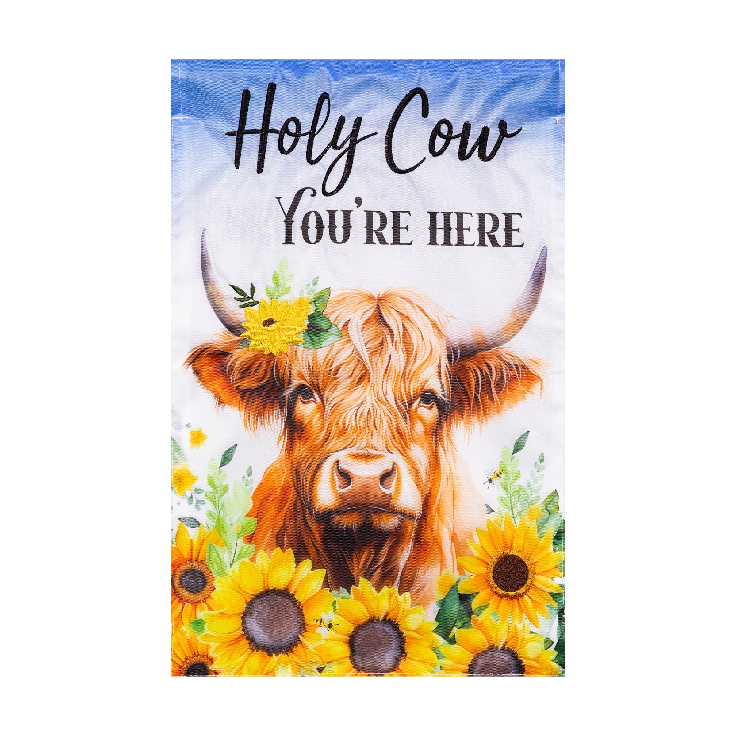 (2 pack) Meadow Creek 11.5" x 18" Holy Cow You're Here Highland Cow Outdoor Yard Flag