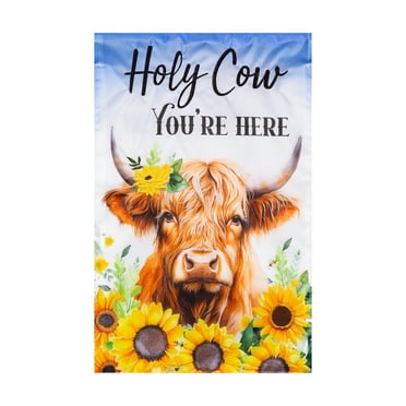 Meadow Creek 11.5" x 18" Holy Cow You're Here Highland Cow Outdoor Yard Flag