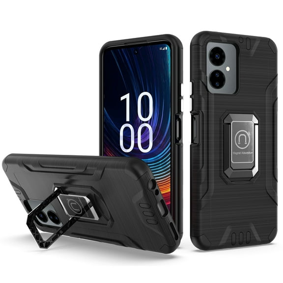 Designed for Boost Mobile Celero SC 5G (2024) Tough Metallic Hybrid Ring Kicstand Military Grade, Heavy Duty Shockproof Rugged Protective Phone Case Cover [Black]