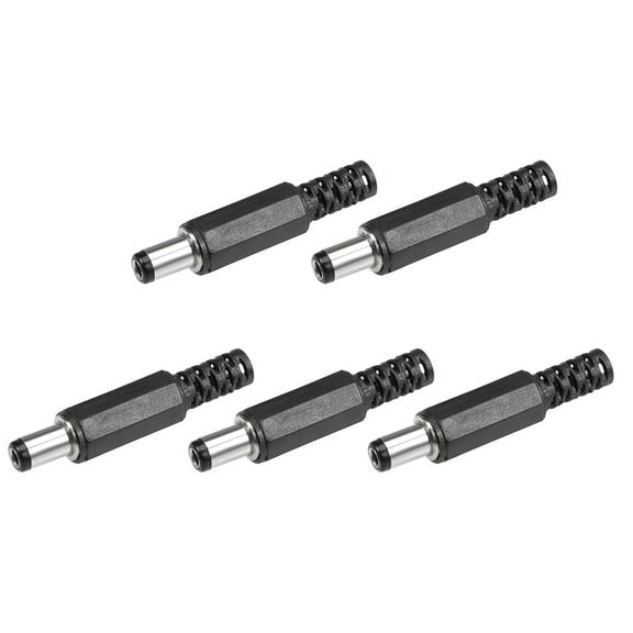 Unique Bargains 5Pcs DC Male Connector 5.5mm x 2.5mm x 9mm Power Cable Jack Adapter Black