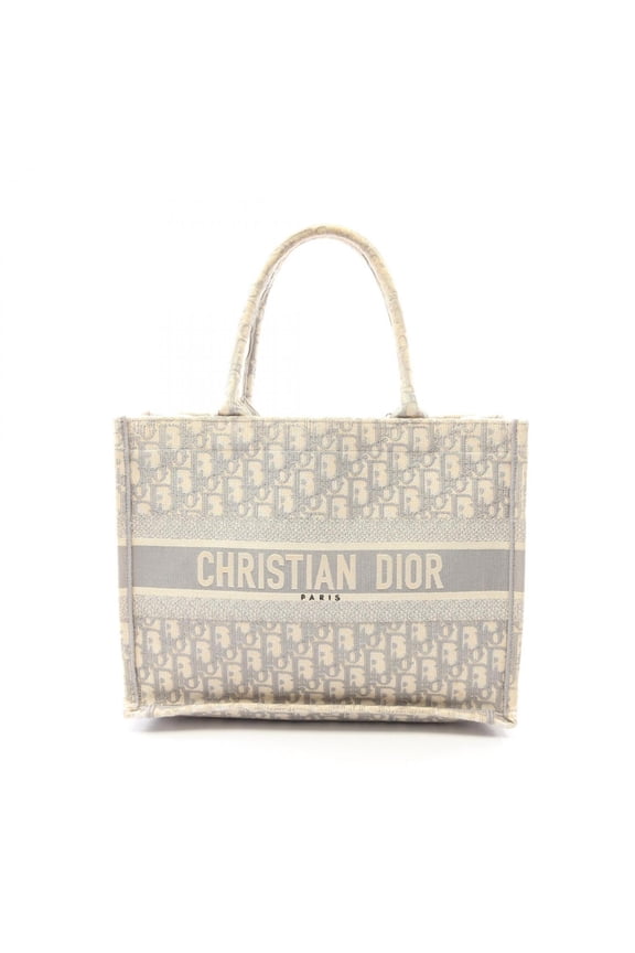 Pre-Owned Christian Dior BOOK TOTE Medium Tote Bag Handbag Canvas Women's Ivory/Gray