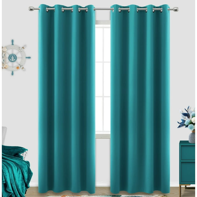 Cortinas opacas Koufall con aislamiento térmico, 230 cm, color verde azulado oscuro