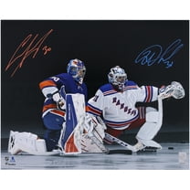 Igor Shesterkin New York Rangers and Ilya Sorokin New York Islanders Autographed 16" x 20" On One Knee Photograph - Fanatics Authentic Certified