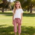 thumbnail image 5 of KyCheLot Girls Summer Pants Cotton Linen Capris Comfy Lounge Drawstring Waist Crop Pants with Pockets 4-14Years, 5 of 7