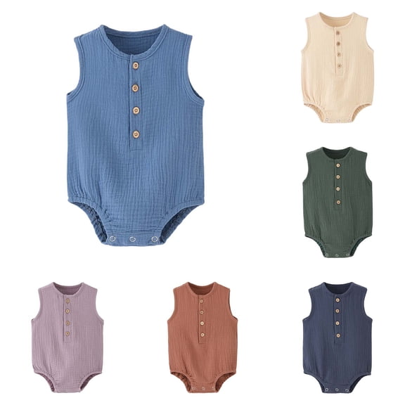 TGPMGRZ Baby Boy Romper Sleeveless Cotton Linen Bodysuit Tank Top One Piece Neutral Baby Summer Clothes/Outfits Blue 3-6 Months