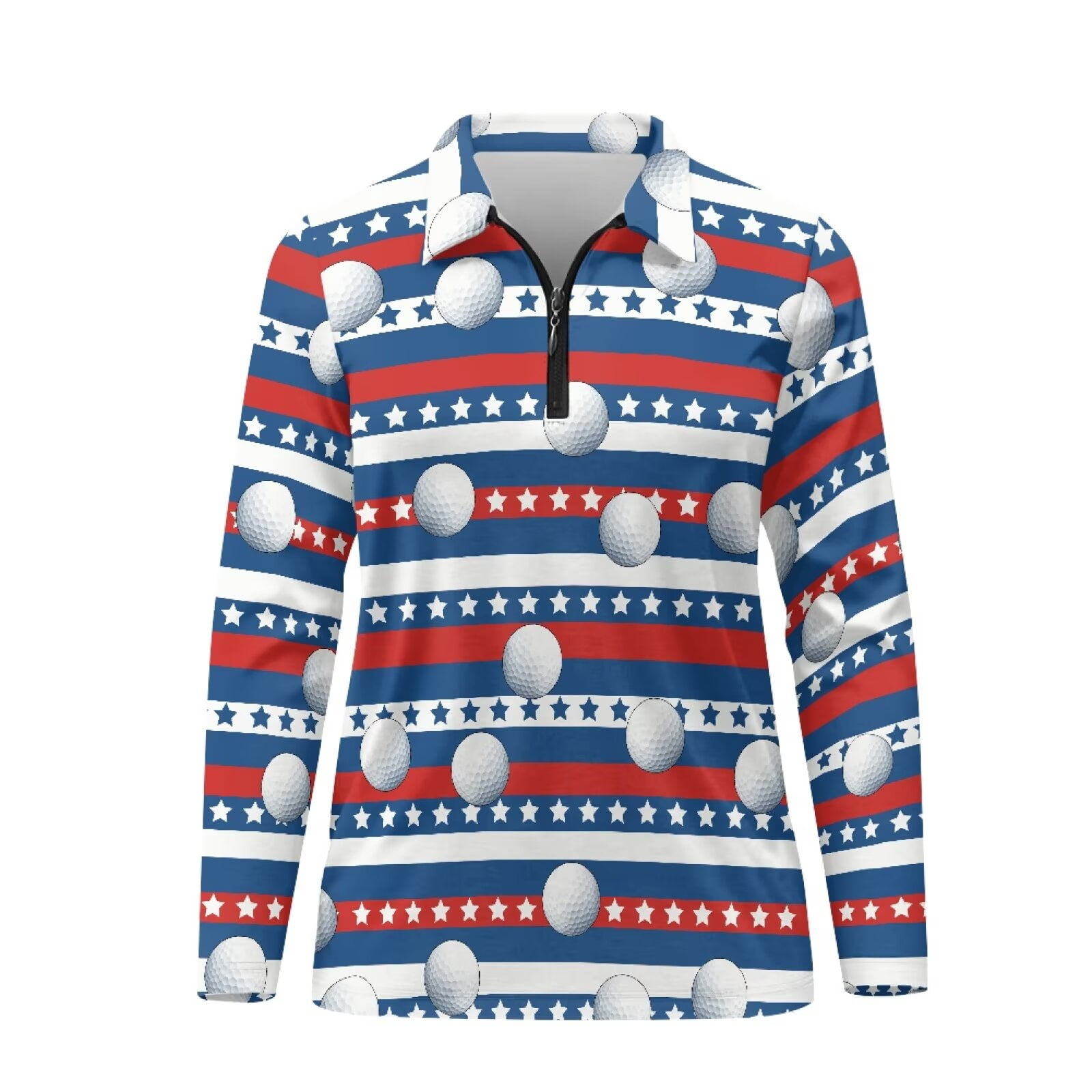 Garronmavis Women's Long Sleeve Golf Shirt Collared Tennis Shirts Casual Shirts Athletic Casual Work Shirt Tops, Patriotic Golf Ball, Size M