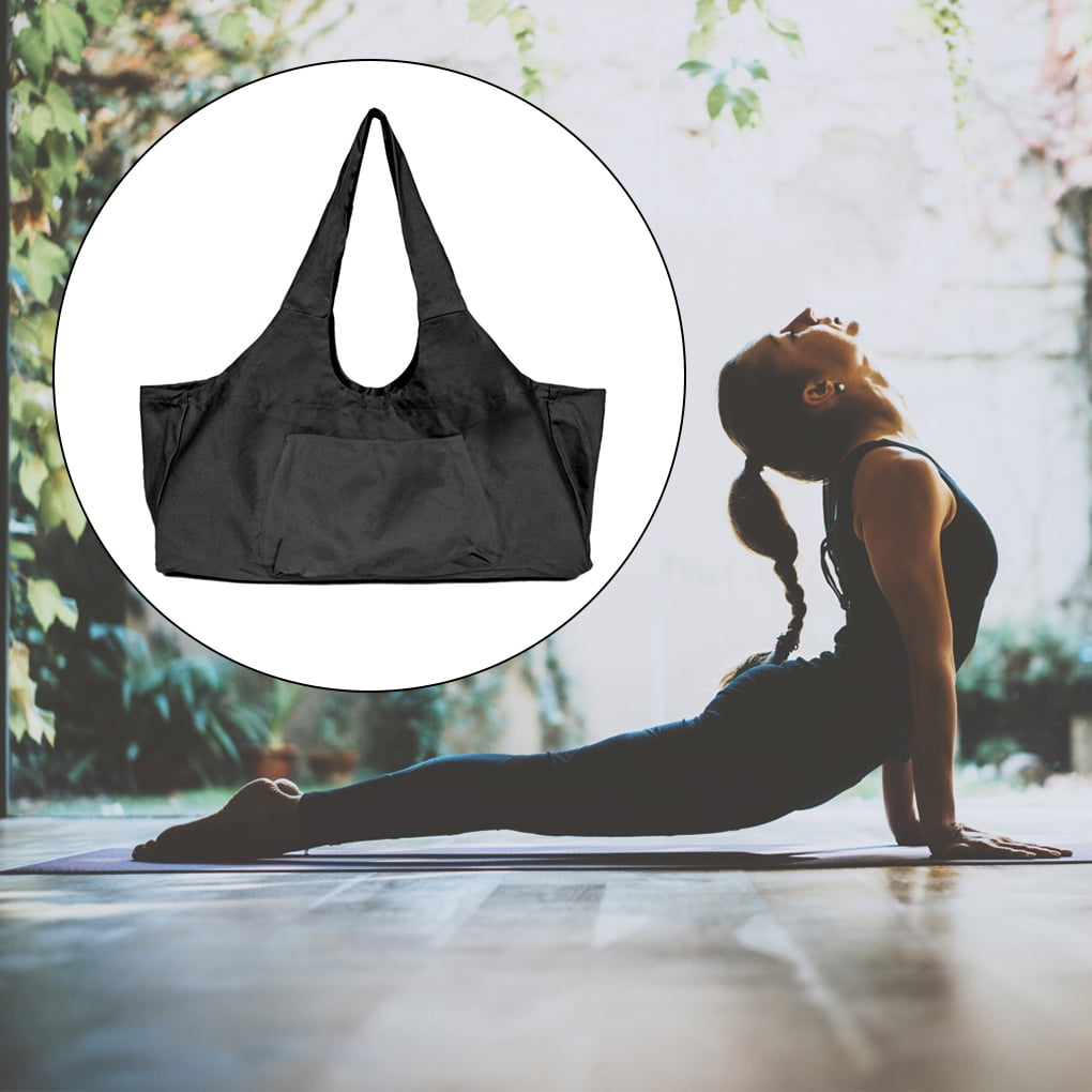 Canvas Yoga Mat Bag Large Capacity Storage Pouch Indoor Gym Canvas Pouch Outdoor Sports Exercise Gym Carrying Tote Training Card Pack Black