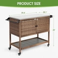 thumbnail image 5 of HOMEFUN Outdoor Grill Cart Kitchen Island with Storage Stainless Steel Top BBQ Prep Station Wicker Serving Bar Table with Hooks Wheels Backyard and Patio, Brown, 5 of 13