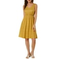 thumbnail image 1 of INSPIRAR CHIC Vestido sin mangas de midi con lunares, escote en V, cintura con lazo y cordón, talla XL, amarillo, 1 of 7