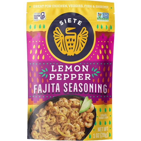 Pack of 2 Siete Lemon Pepper Fajita Seasoning, 1 oz (Package May Vary)