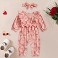 thumbnail image 2 of CAICJ98 Valentine's Day Outfit Newborn Baby Girl Clothes Heart Onesie Ruffle Long Sleeve Bow Jumpsuit Infant Cute Romper (Red,3-6 Months), 2 of 7