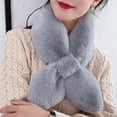 thumbnail image 4 of Women Scarf Solid Color Cross Soft Cozy Thick Keep Warm Faux Rex Rabbit Fur Lightweight Neck Wrap for Banquet, 4 of 8