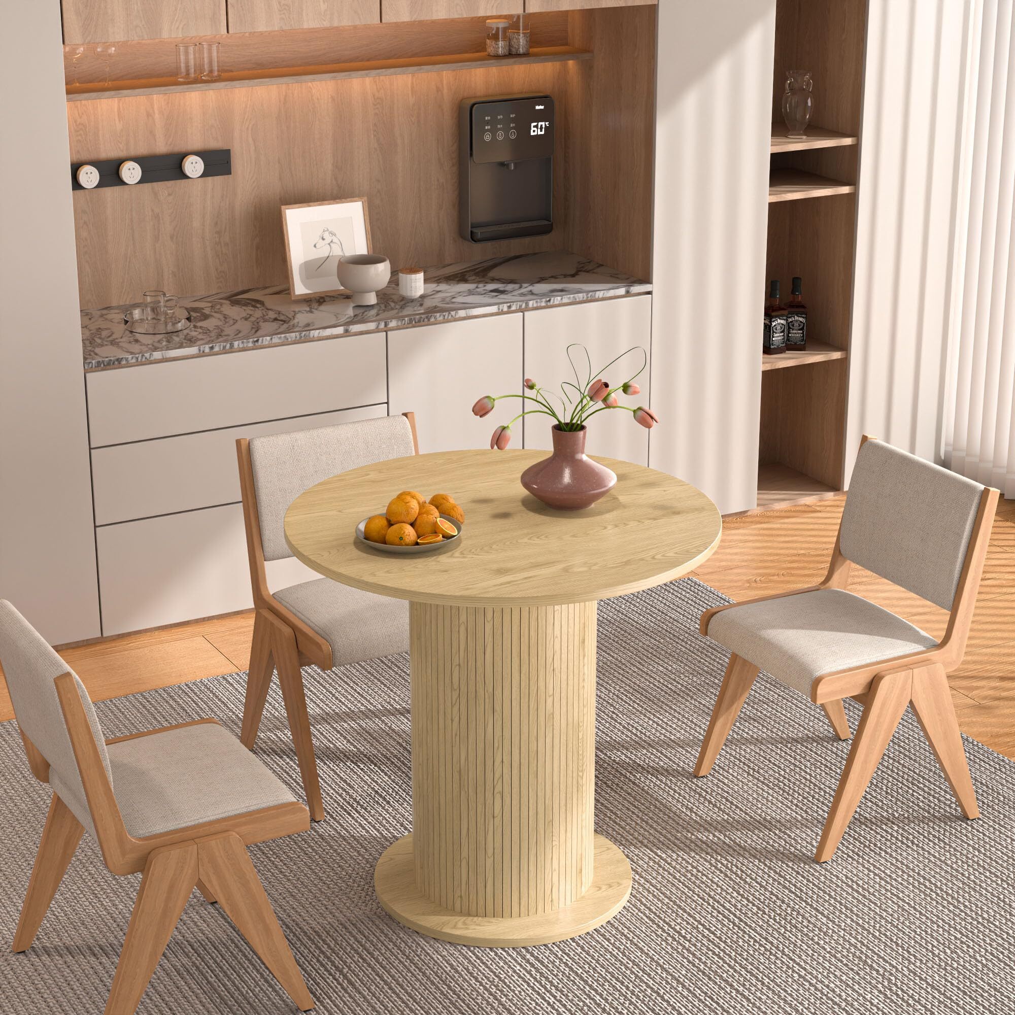 Fsbecl Modern Farmhouse Round Dining Table, Small Kitchen Table for 2, Wood