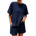thumbnail image 3 of Short Sleeve Women 2 Pieces Matching Sets Ribbed Tops and Shorts Lounger Sets, 3 of 6