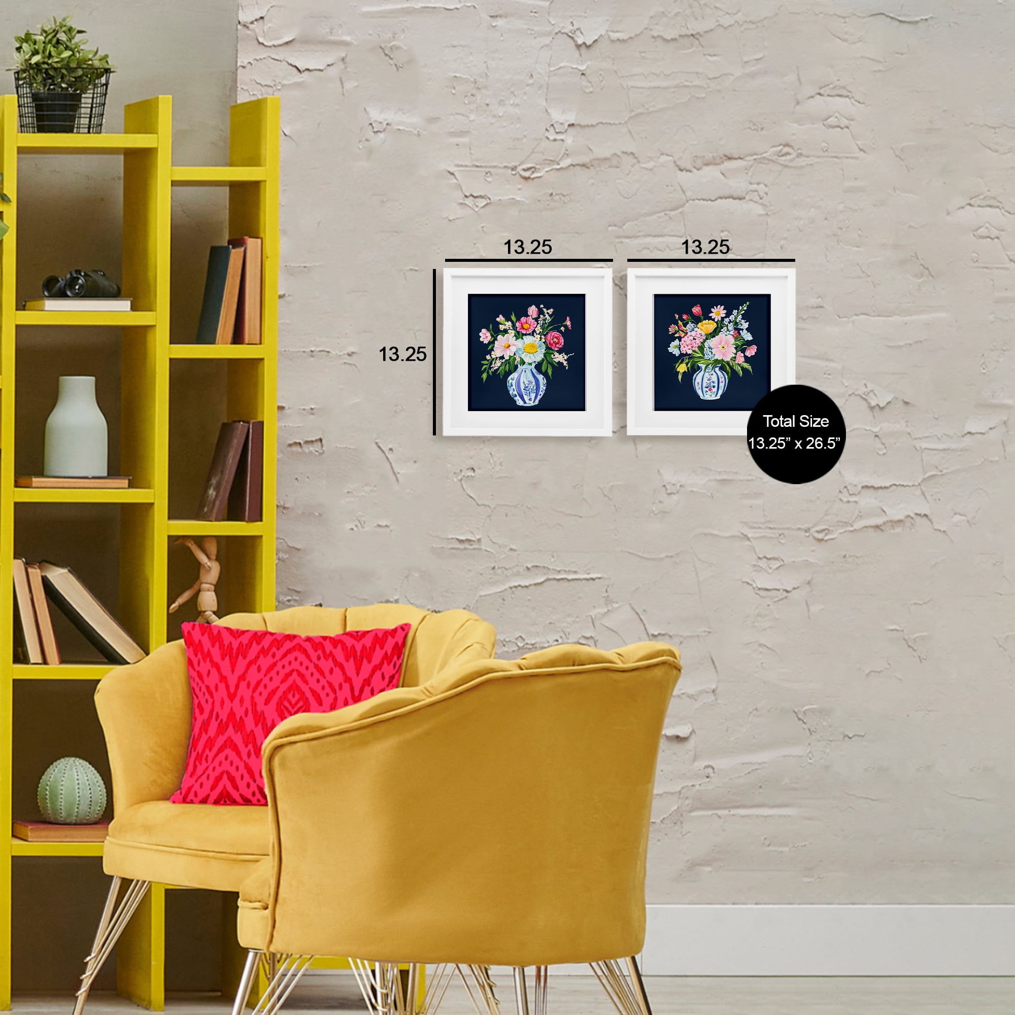 Twin Chinoiserie Vases 2 Piece White Framed Print Under Glass Set, design by Yen