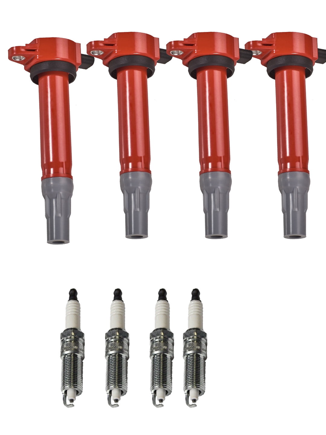 Set of 4 ISA Red Color Ignition Coils and 4 NGK Spark Plugs Compatible