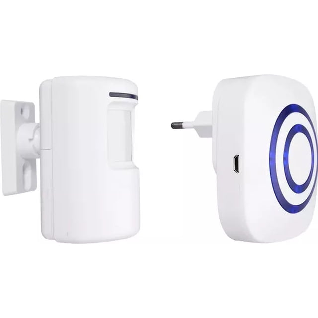 Alarma de entrada inalámbrica - Alerta de acceso - Timbre para tiendas - Detector de movimiento con sensor - Apto para tiendas y viviendas - Blanco