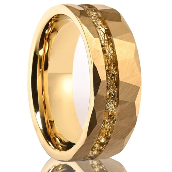 8mm Wide Gold-plated Tungsten Carbide Ring with Crushed Gold Foil Inlay Men's Tungsten Ring