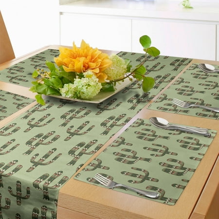 

Cactus Table Runner & Placemats Mexican Inspired Indigenous Foliage Abstract Chevron Nature Theme Set for Dining Table Decor Placemat 4 pcs + Runner 14 x72 Pistachio Green Caramel by Ambesonne