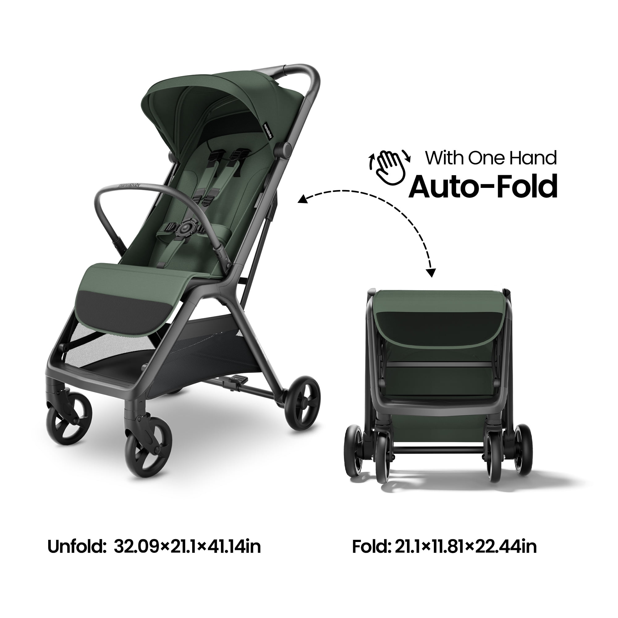 MAMA & BABY Packa Travel Stroller with One-Hand Automatic Folding, Ultra-Compact, Black, 18.3LB, Unisex