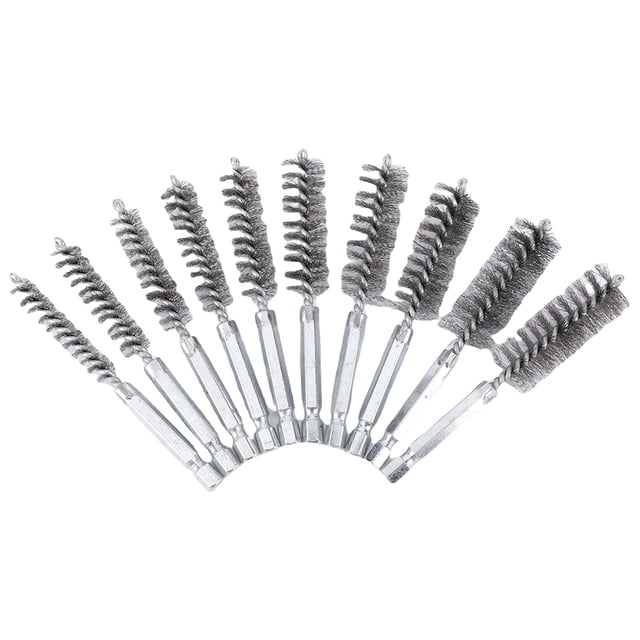 Cepillo limpieza tuberías alambre Limpiador maquinaria tubos cobre Cerdas acero inoxidable 6/8/10/12 piezas 8 mm-19 mm con vástago hexagonal 1/4 pulgadas 3 9 largo para taladros eléctricos