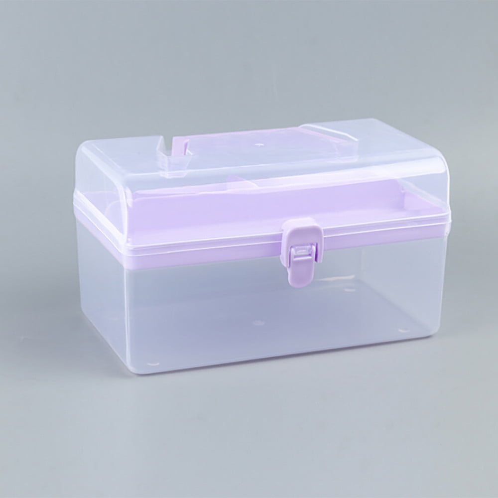 Plastic Handle 2 Layer Hardware Tools Storage Box, Clear Purple P2S7