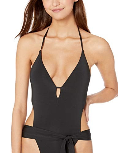 BCBGMAXAZRIA Womens Plunge V-Neck One Piece Halter Swimsuit