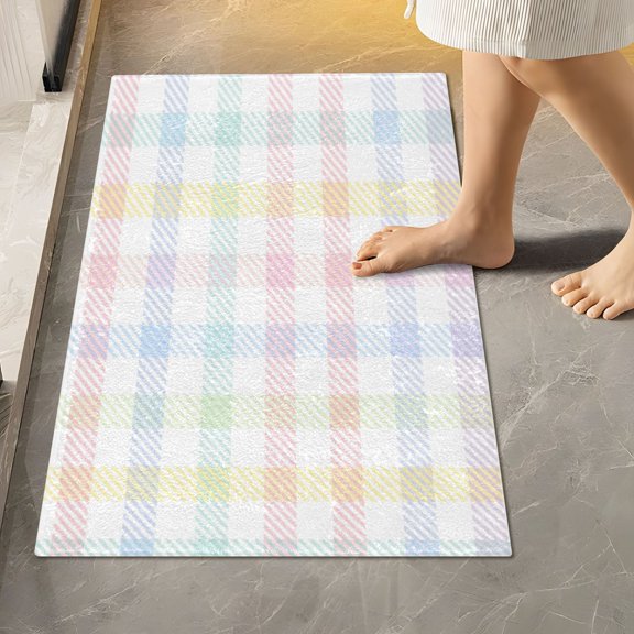 RMDQTR 16" 24" Rectangle Shape Bathroom Rugs Plush Toilet Base Mat Soft Rugs Non Slip Absorbent Sweet Pastel Plaid Pattern