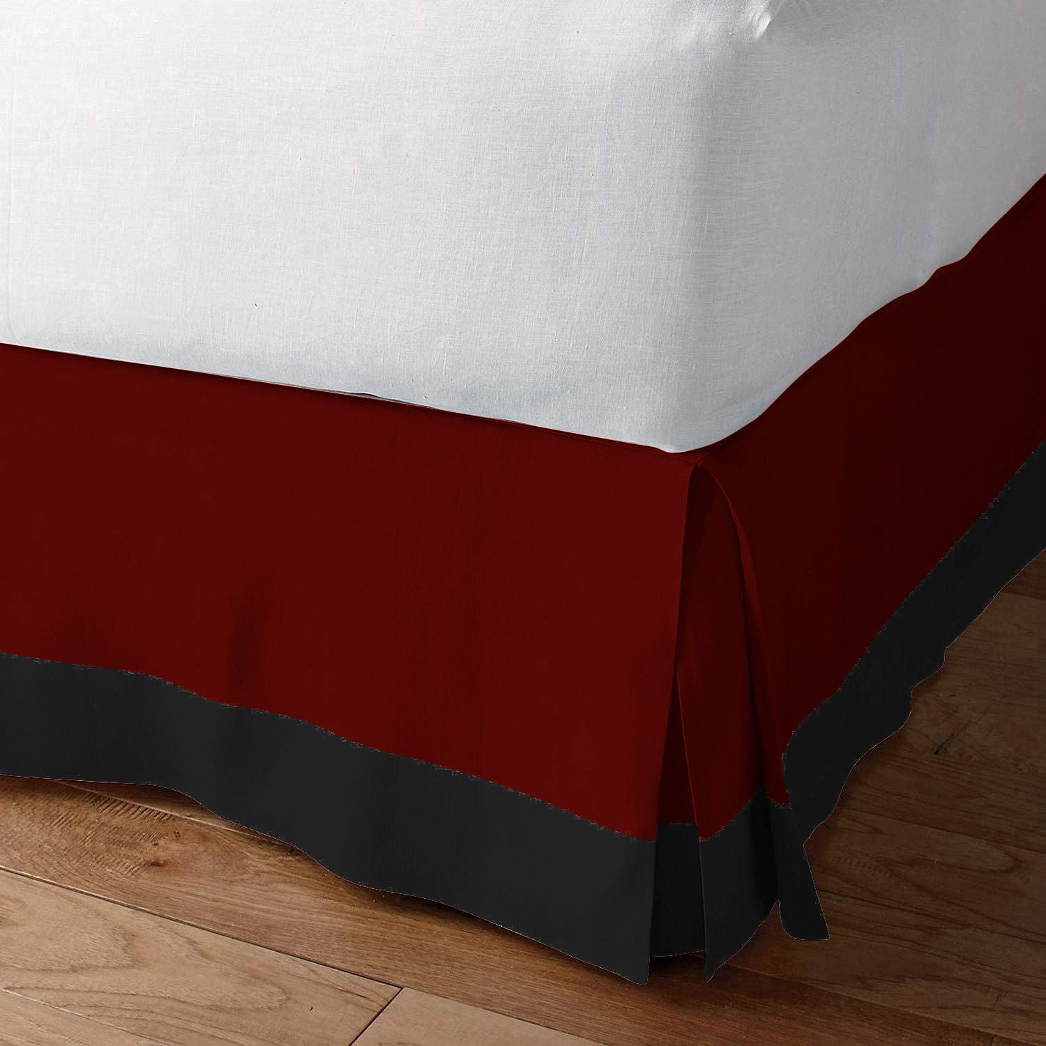 D.N.G. BEDDINGS 1 Piece Split Corner Two Tone Tailored Bed Skirt, Twin XL Size 12 Inch Deep Pocket, 800 Thread Count, 100% Egyptian Cotton, Solid Black/Burgundy Color.