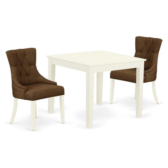 East West Furniture Oxford 3-piece Wood Dining Set in Linen White/Dark Coffee