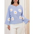 thumbnail image 4 of LMLYSoH Women Loose Knit Sweater Sweet Flower Embroidered Long Sleeve Boat Neck Pullovers Spring Fall Casual Jumpers Tops, 4 of 9