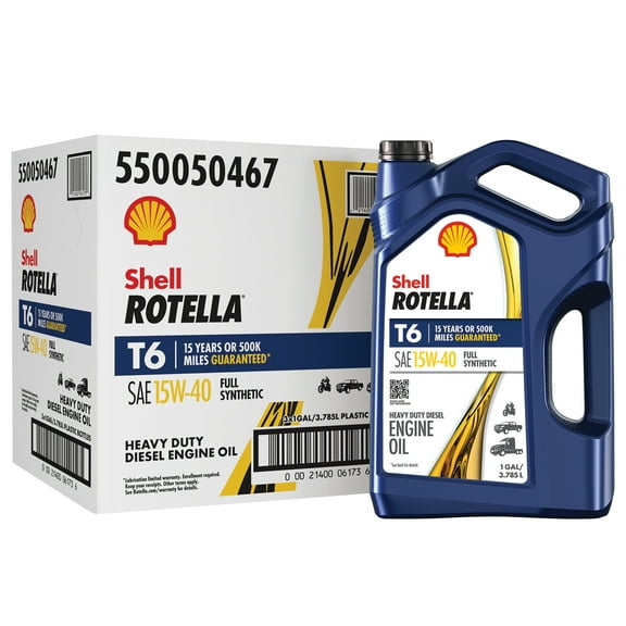 (3 pack) Shell Rotella T6 Full Synthetic 15W-40 Motor Oil, 1 Gallon (3 Pack)
