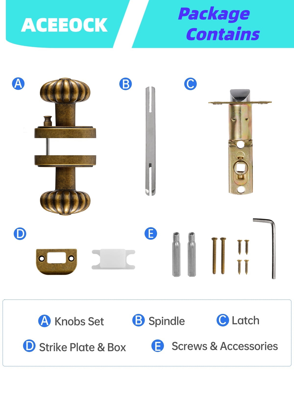 ACEEOCK Privacy Door Knob Antique Brass Door Knob, Bathroom Bedroom Door Handle Interior Vintage Doorknob, Aluminium Alloy Knob