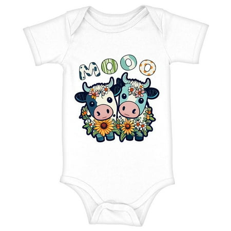 

Moo Cow Baby Jersey Onesie - Cute Baby Bodysuit - Farm Animal Baby One-Piece