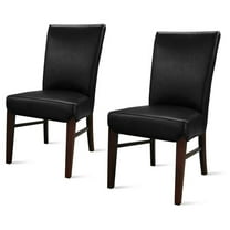 Pemberly Row 19.5" Bonded Leather Dining Chair in Black (Set of 2)