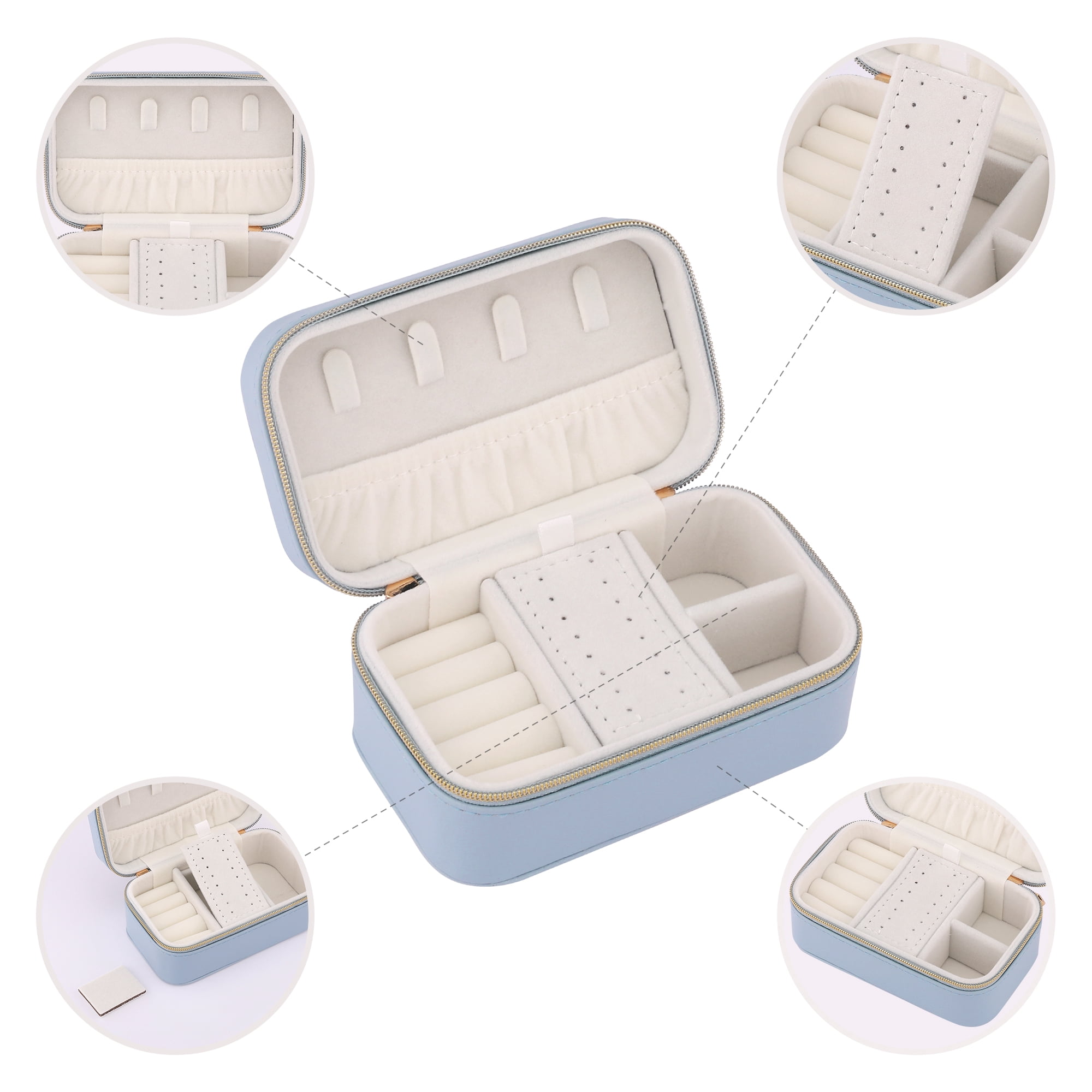 Unique Bargains Portable PU Leather Jewelry Box Mini Organizer Blue