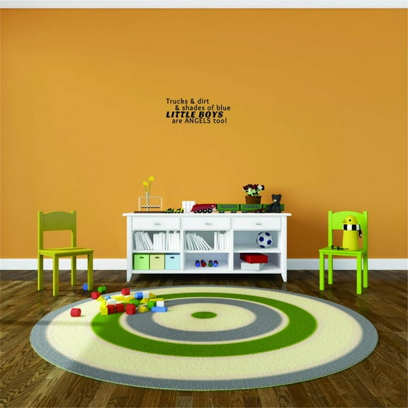 Trucks Dirt Shades Of Blue Little Boys Are Angels Too Trains Dino Dinosaurs Tractor Trucks Airplane Holiday Gift Decorating Ideas Girl Boy Bedroom Wall Decal Sticker - Size: 13 Inch x 29 Inch