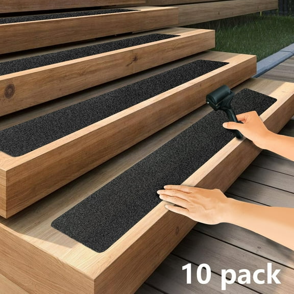 NEICAGNE Non Slip Outdoor Stair Treads 80 Gritz, Adhesive Grip Tape, Black, 6" x 24", 10 Pack