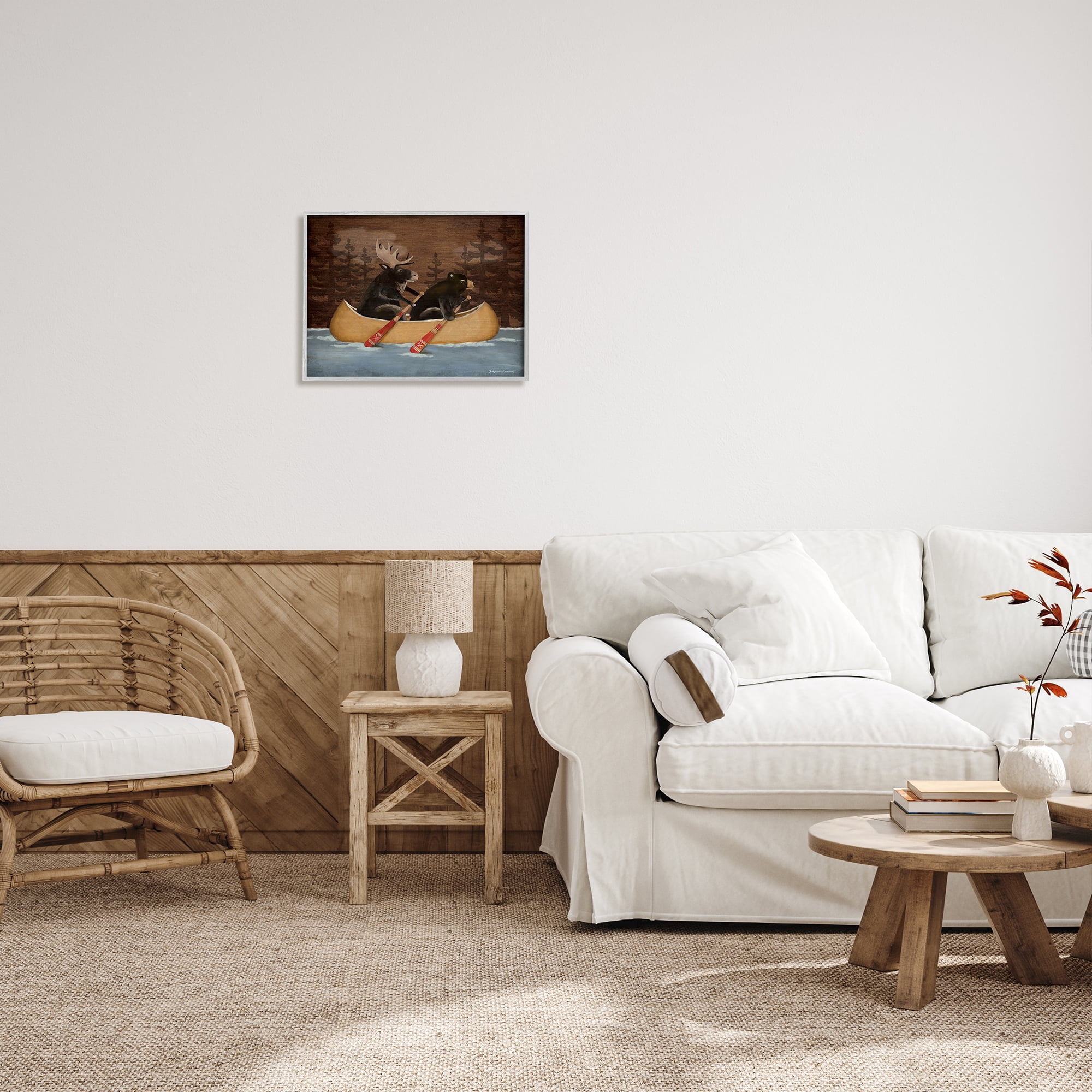 Stupell Canoeing Animals Rustic Woodland Transportation Painting Gray Framed Art Print Wall Art