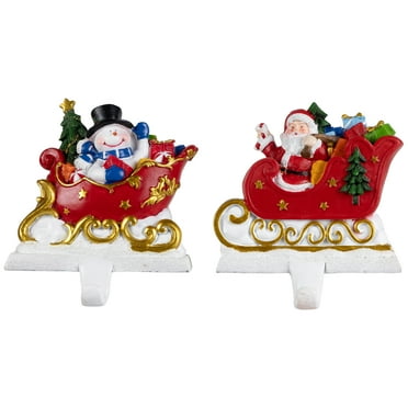 Northlight Santa and Snowman Sleigh Ride Christmas Stocking Holders - 4.25" - Set of 2