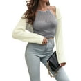 thumbnail image 6 of Sedceaty Women's Open Front Bolero Shrug, Long Sleeve Solid Color Ribbed Knit Cropped Cardigan, 6 of 9