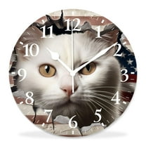10 Inch Wall Clock Battery Operated Silent Clock Decorative for Office, Kitchen, Outdoor, Living RoomaCat Looking Up Through aHole in Paper UsaFlag Lovely Design